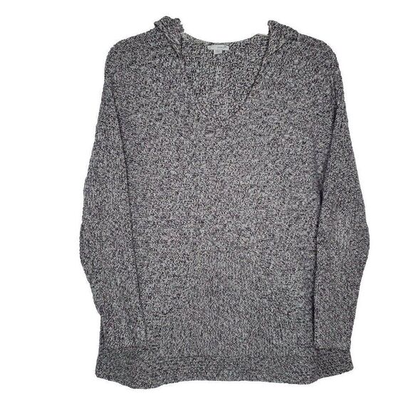 J Jill Pure Jill Knit Hoodie Sweater MP M Petite Marled Gray Pullover Preppy - Picture 1 of 7